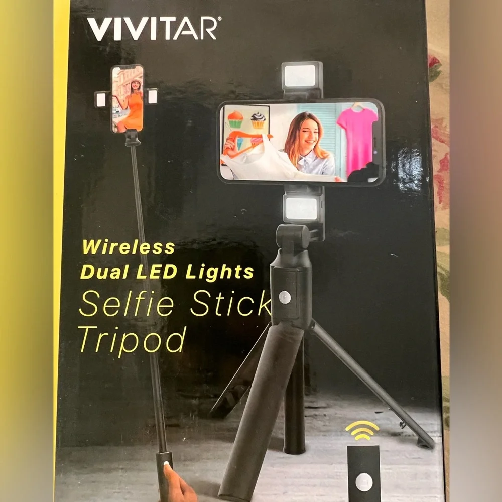 Black Wireless Selfie Stick Tripod with LED Lights